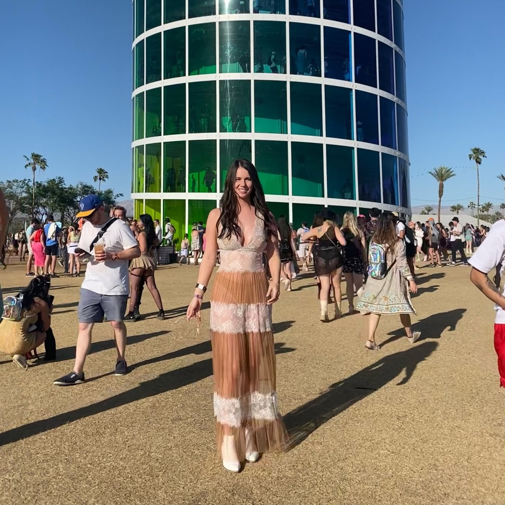 LUNA B White Lace & Nude mesh Maxi Dress for Coachella